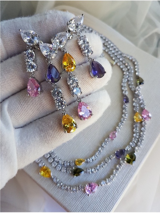 Swarovski Jewelry - Swarovski Elements Multicolor Teardrop Gem Contemporary Statement Earrings NEW